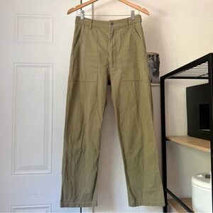 P&Co Olive green cotton denim utility straight leg pants